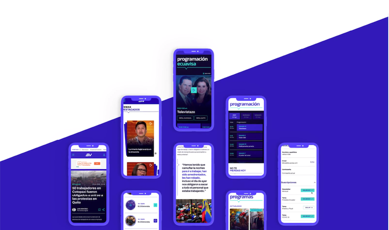 Varias capturas de pantalla móvil del sitio Ecuavisa.com